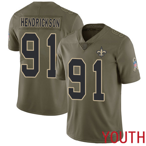 New Orleans Saints Limited Olive Youth Trey Hendrickson Jersey NFL Football #91 2017 Salute to Service Jersey